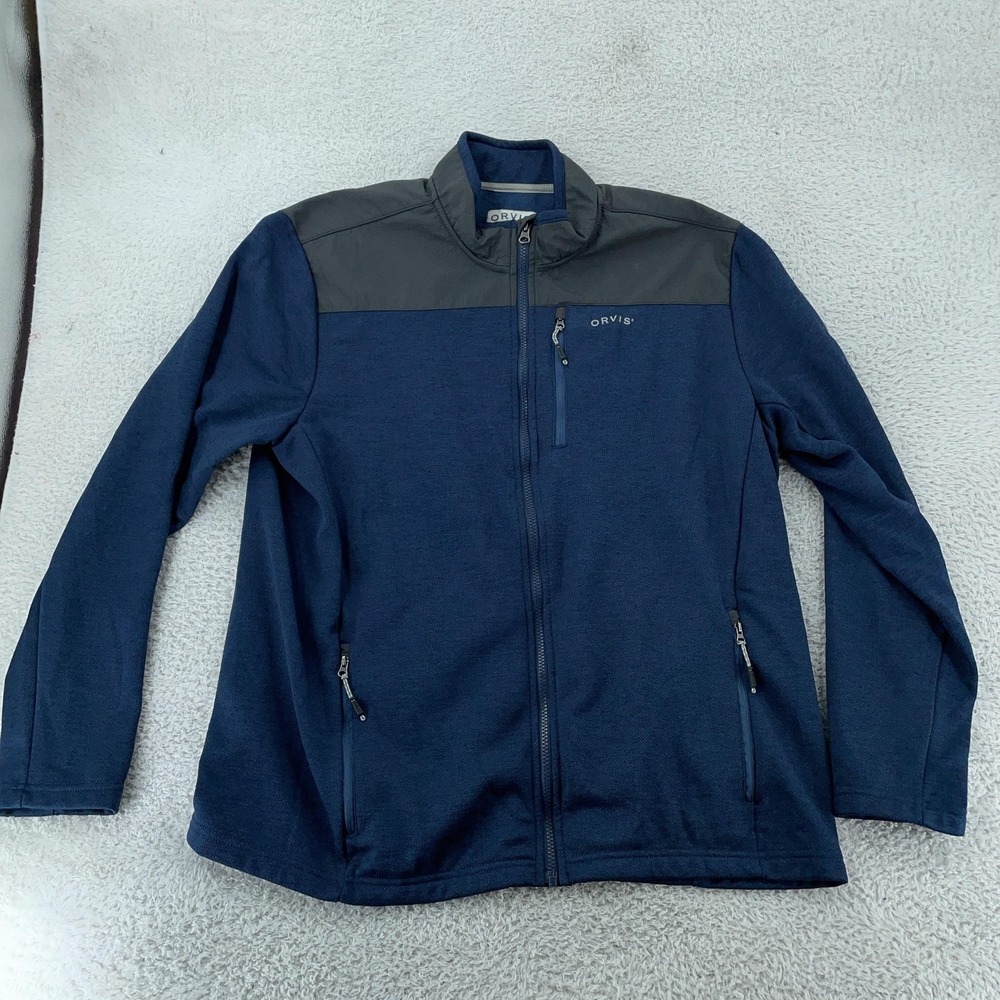 Orvis Bonded Mesh Full-Zip Fleece Lined Jacket Mens XL Navy Charcoal Wicking
